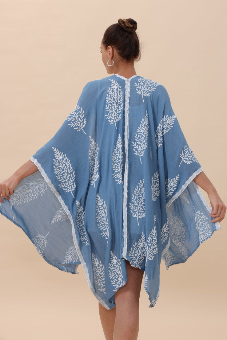 Botanical Leaf Embroidered Kimono - NeoKira Unlimited