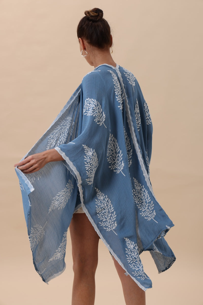 Botanical Leaf Embroidered Kimono - NeoKira Unlimited