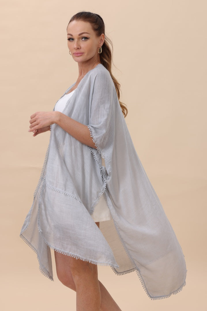 Lightweight Crochet Trim Boho Kimono Cardigan - NeoKira Unlimited
