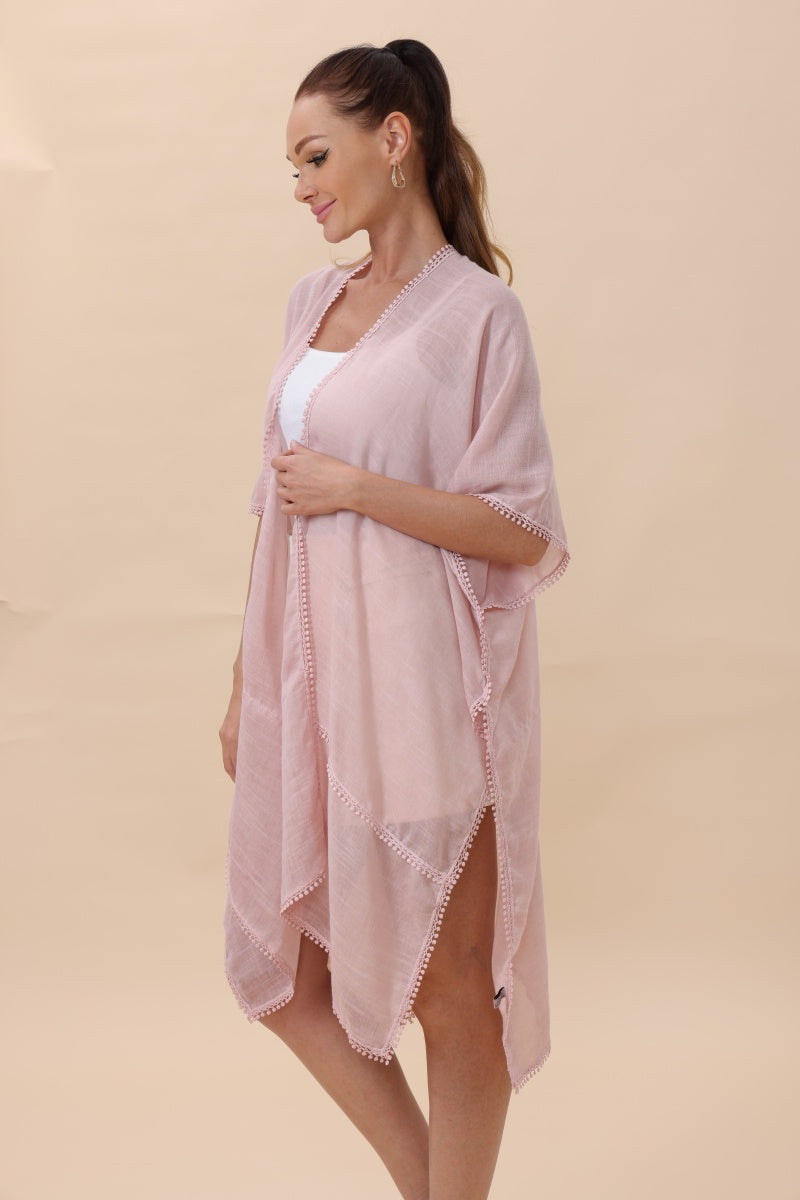 Lightweight Crochet Trim Boho Kimono Cardigan - NeoKira Unlimited