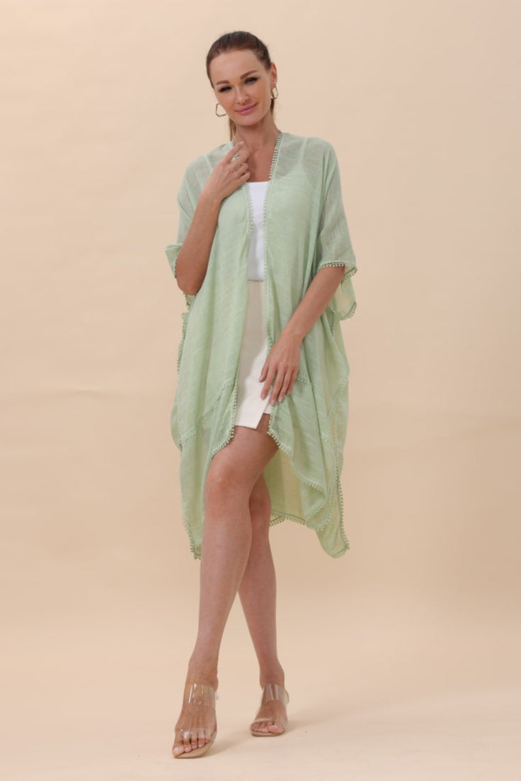 Lightweight Crochet Trim Boho Kimono Cardigan - NeoKira Unlimited