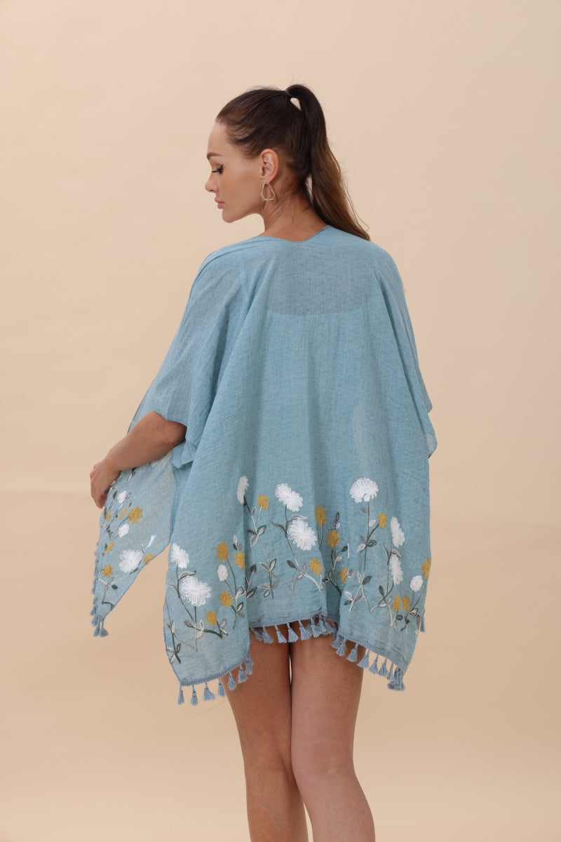 Floral Embroidered Tassel Hem Kimono Cardigan - NeoKira Unlimited