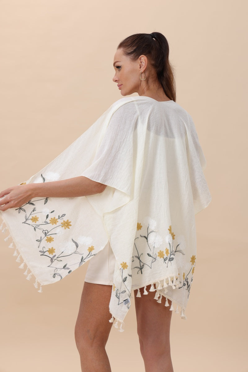 Floral Embroidered Tassel Hem Kimono Cardigan - NeoKira Unlimited
