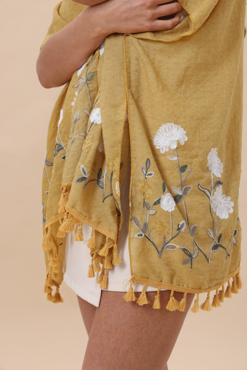 Floral Embroidered Tassel Hem Kimono Cardigan - NeoKira Unlimited
