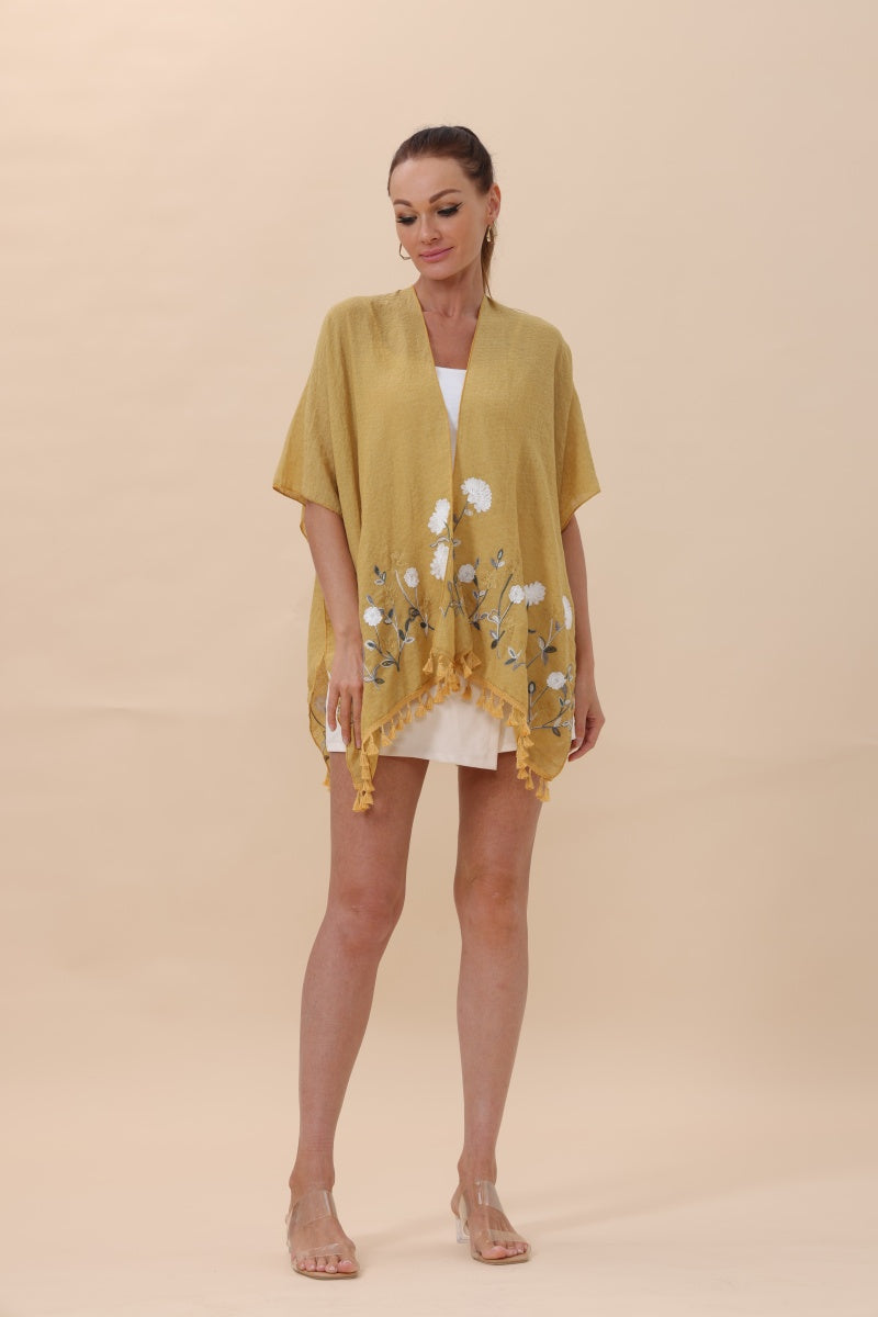 Floral Embroidered Tassel Hem Kimono Cardigan - NeoKira Unlimited
