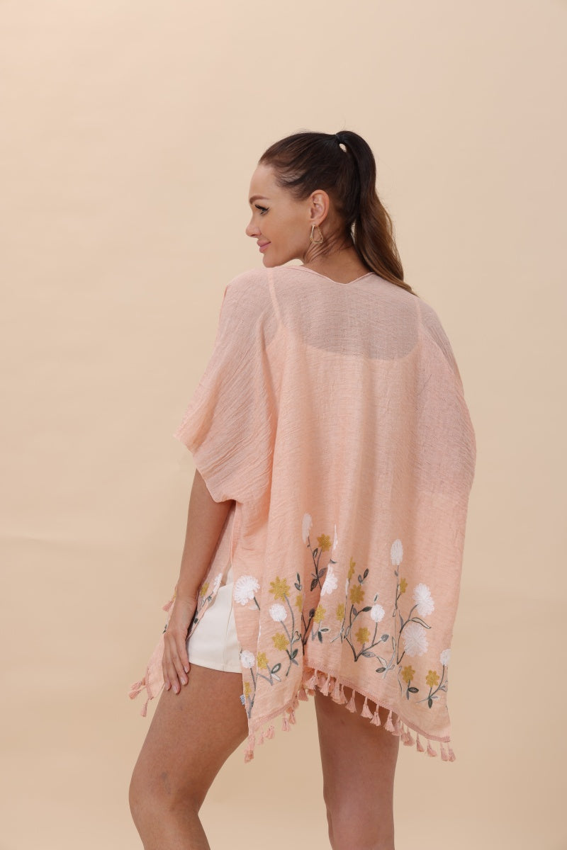 Floral Embroidered Tassel Hem Kimono Cardigan - NeoKira Unlimited