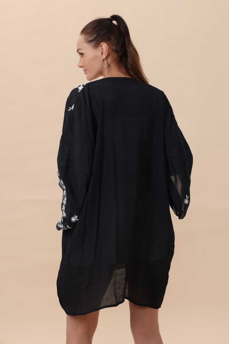Floral Embroidered Open Front Kimono Cardigan – Lightweight - NeoKira Unlimited