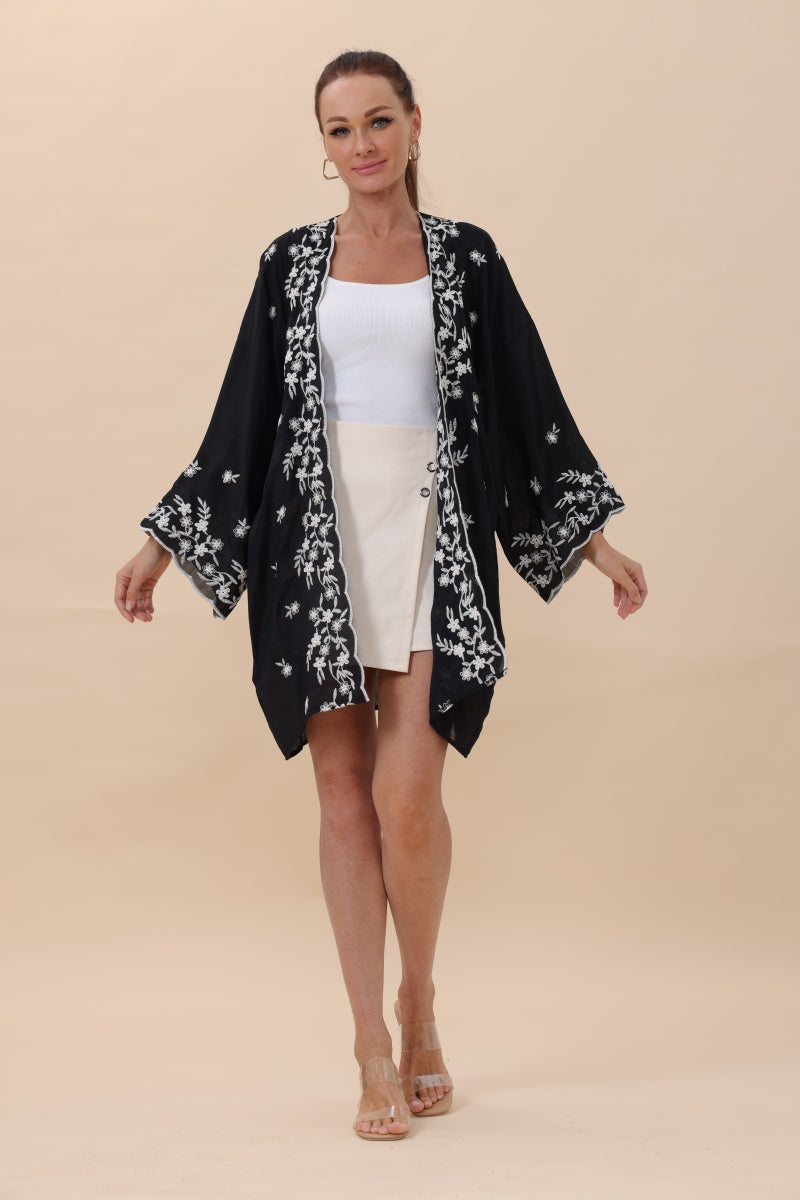 Floral Embroidered Open Front Kimono Cardigan – Lightweight - NeoKira Unlimited