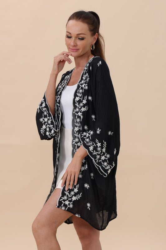 Floral Embroidered Open Front Kimono Cardigan – Lightweight - NeoKira Unlimited