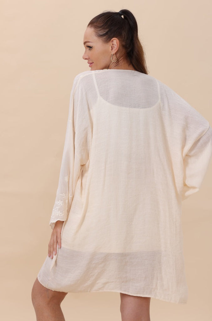 Floral Embroidered Open Front Kimono Cardigan – Lightweight - NeoKira Unlimited