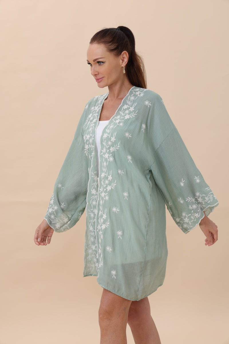 Floral Embroidered Open Front Kimono Cardigan – Lightweight - NeoKira Unlimited