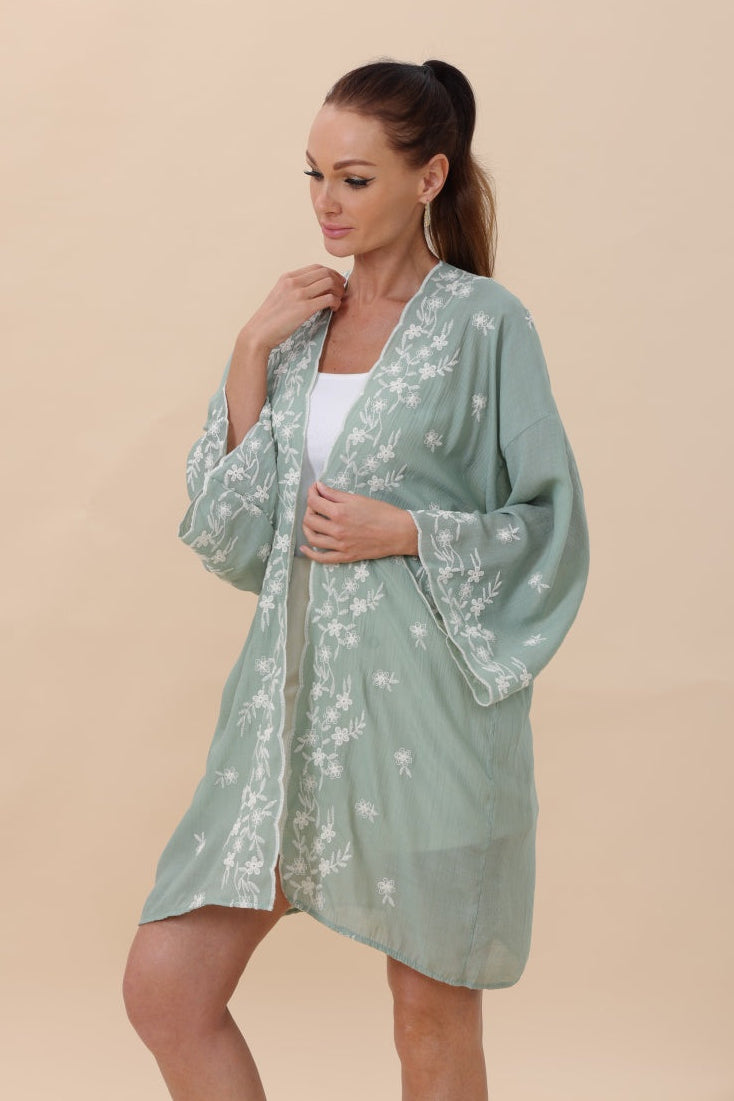 Floral Embroidered Open Front Kimono Cardigan – Lightweight - NeoKira Unlimited