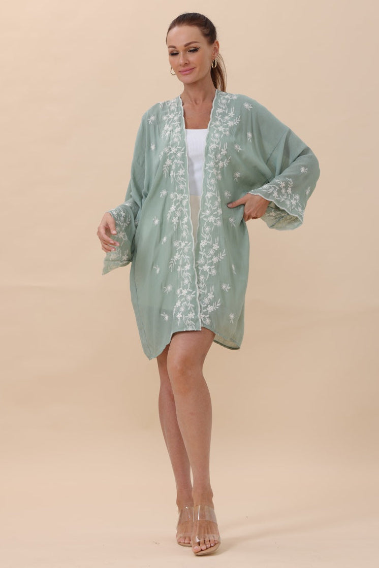Floral Embroidered Open Front Kimono Cardigan – Lightweight - NeoKira Unlimited