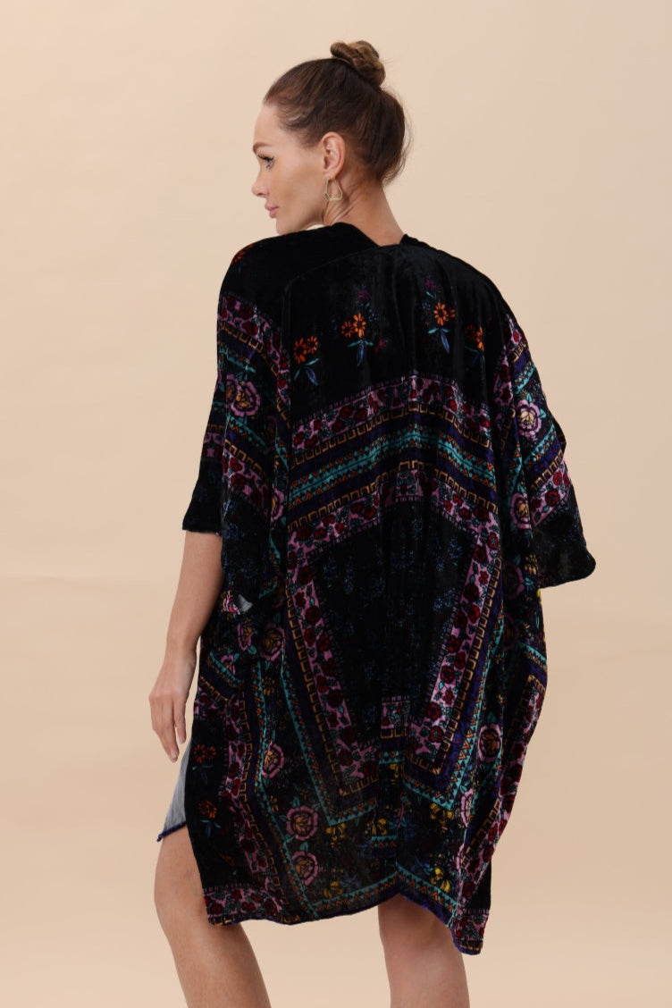 Floral-Stripe Velvet Kimono – Luxe Textures & Modern Tradition - NeoKira Unlimited