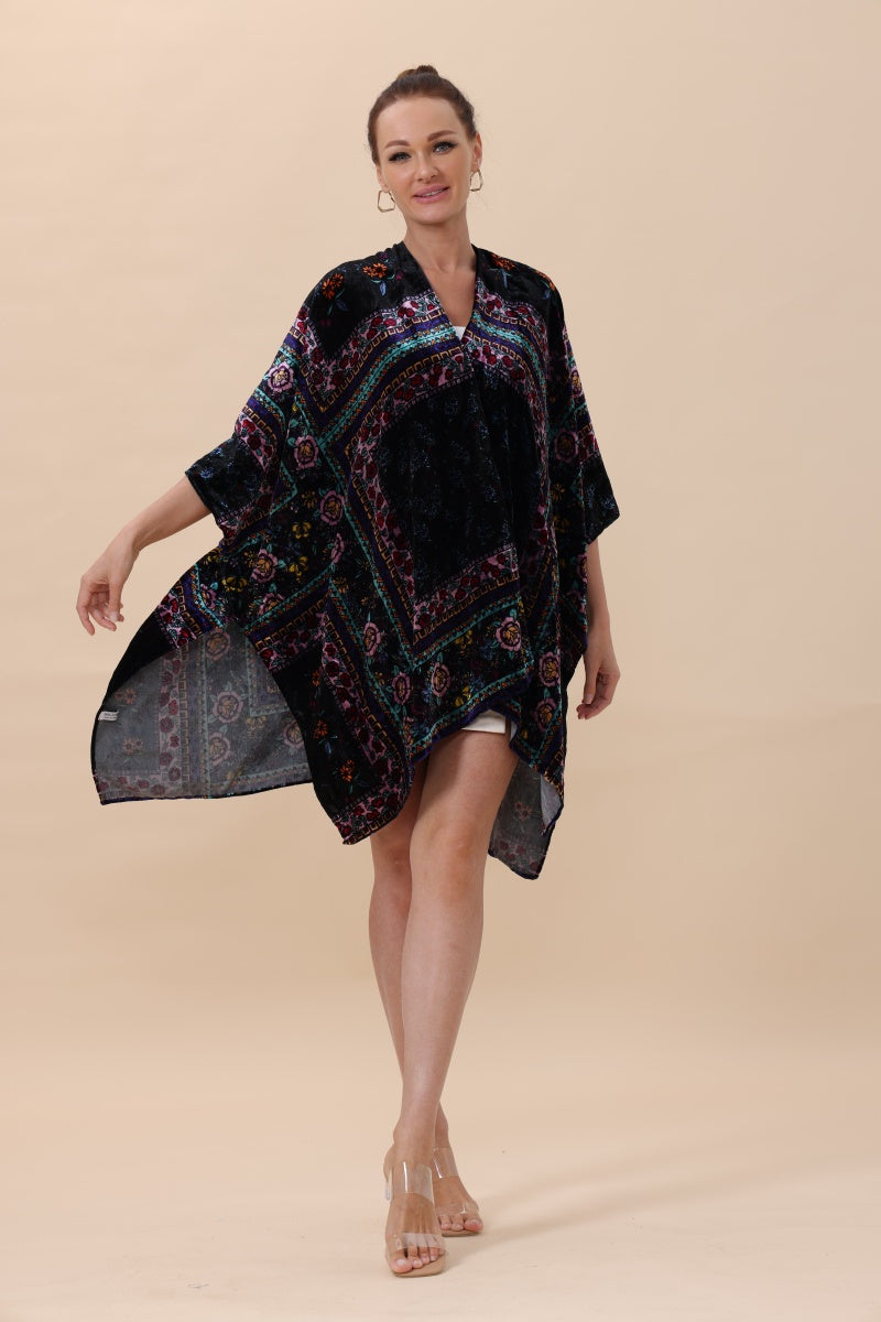 Floral-Stripe Velvet Kimono – Luxe Textures & Modern Tradition - NeoKira Unlimited