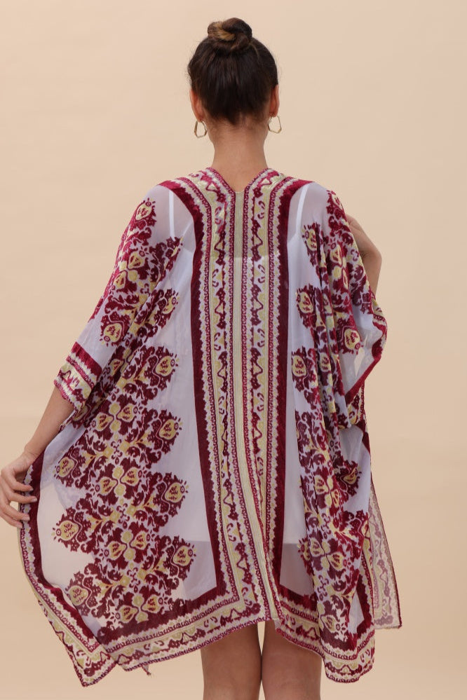 Opulent Velvet & Sheer Rose Kimono – Romantic Elegance🌹✨ - NeoKira Unlimited