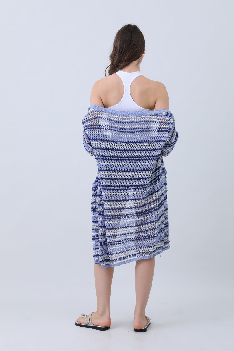 Nautical Blue Stripe Cardigan – Classic & Coastal Cool⚓🌊 - NeoKira Unlimited