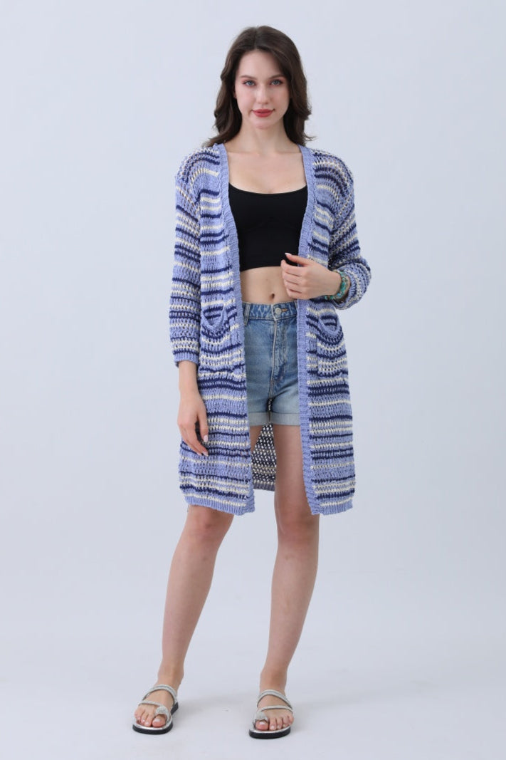 Nautical Blue Stripe Cardigan – Classic & Coastal Cool⚓🌊 - NeoKira Unlimited
