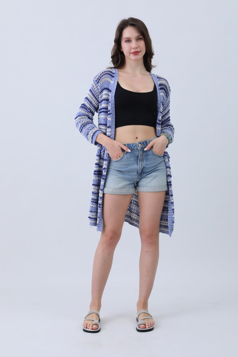 Nautical Blue Stripe Cardigan – Classic & Coastal Cool⚓🌊 - NeoKira Unlimited