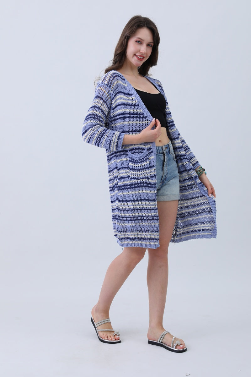 Nautical Blue Stripe Cardigan – Classic & Coastal Cool⚓🌊 - NeoKira Unlimited