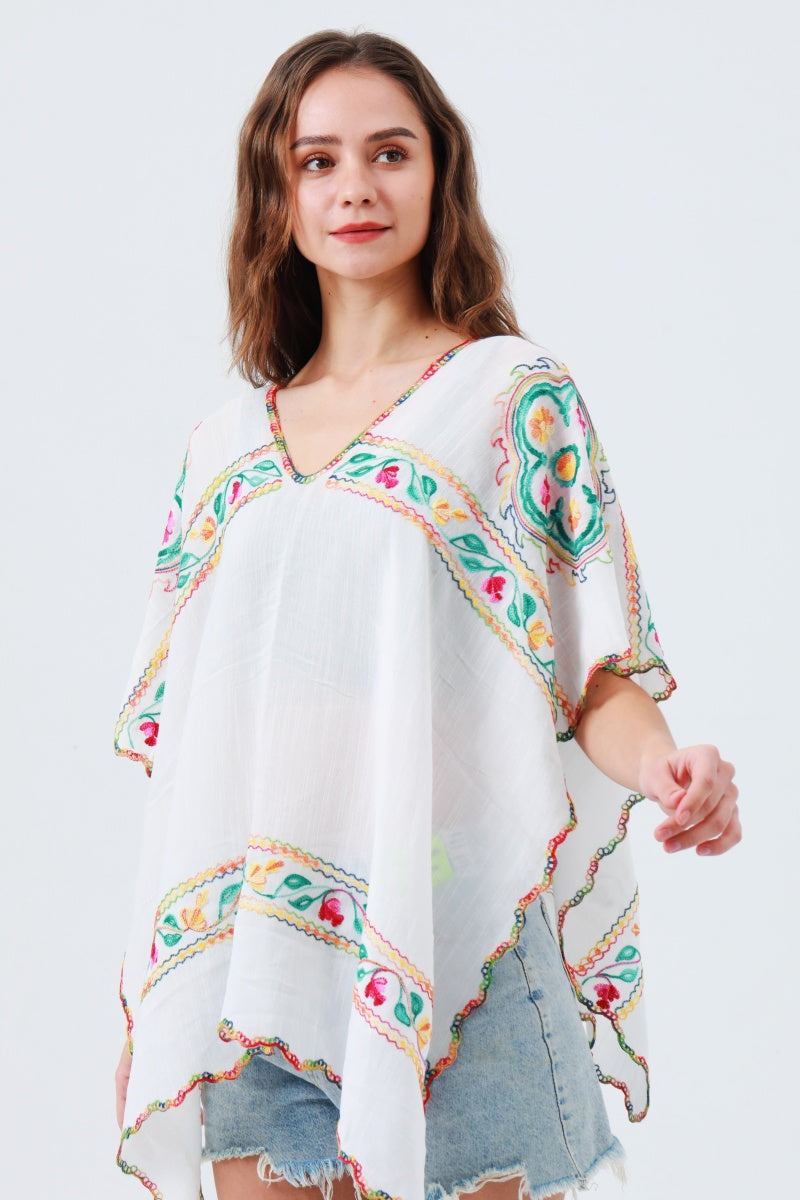 Delicate Floral Line Embroidery Kimono – Breezy Spring & Summer Layer - NeoKira Unlimited