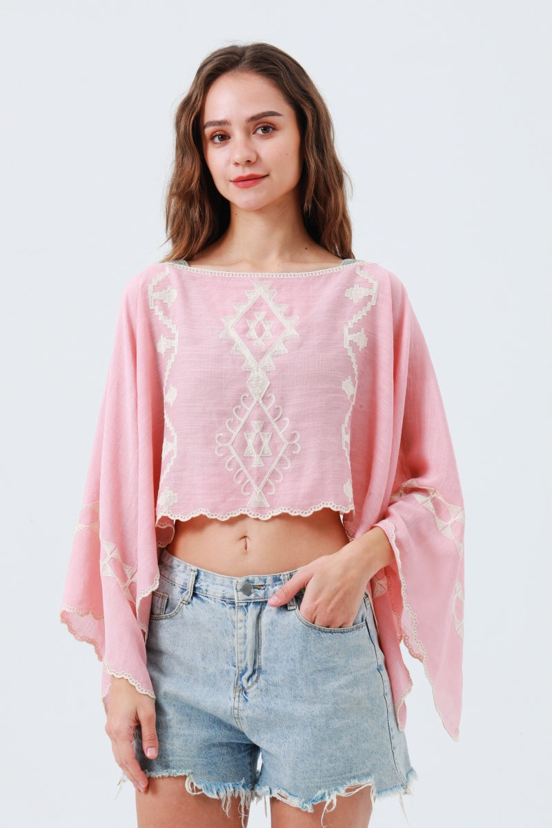 Festival Flash: Boho Embroidered Cropped Kaftan Top - NeoKira Unlimited