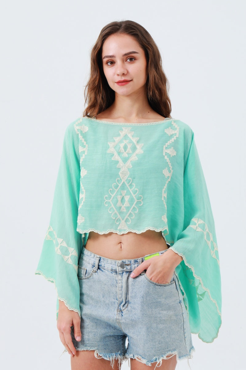 Festival Flash: Boho Embroidered Cropped Kaftan Top - NeoKira Unlimited