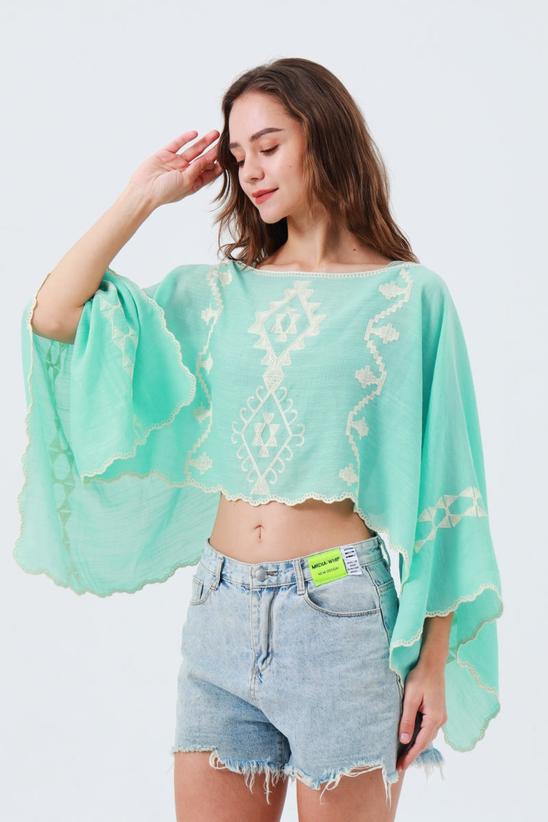 Festival Flash: Boho Embroidered Cropped Kaftan Top - NeoKira Unlimited