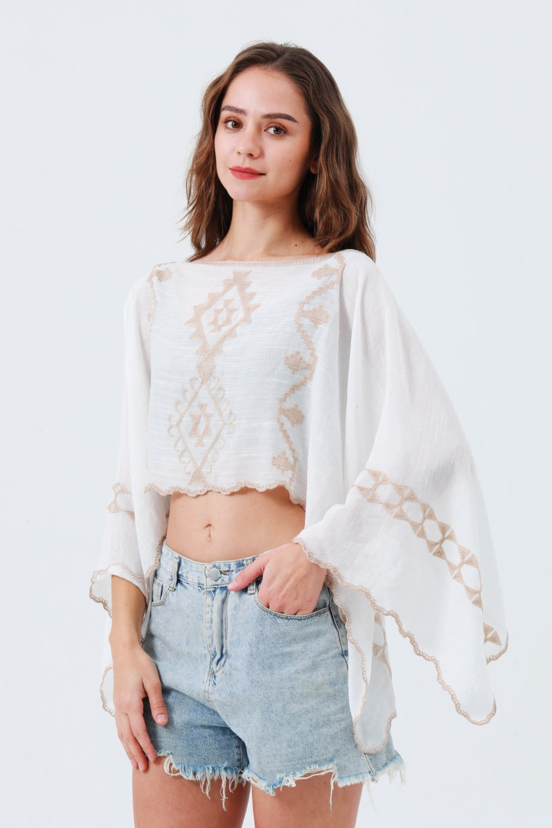 Festival Flash: Boho Embroidered Cropped Kaftan Top - NeoKira Unlimited