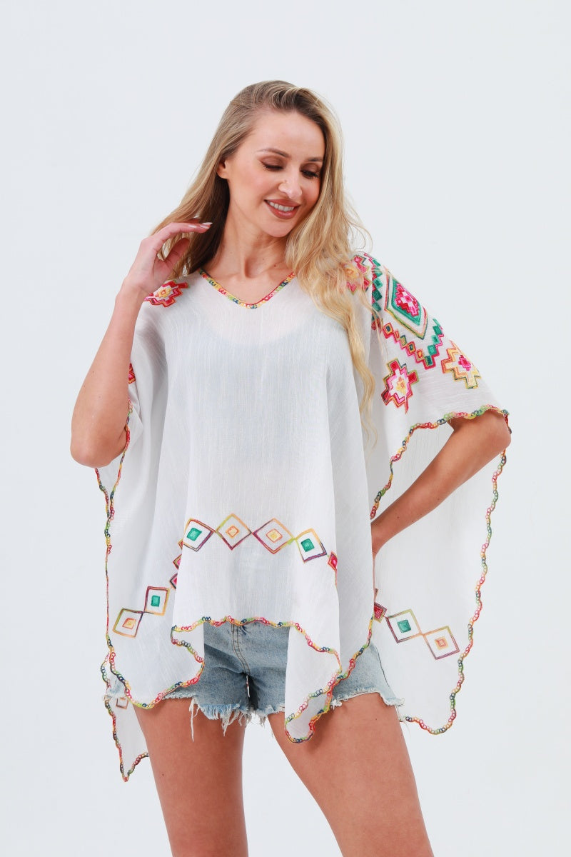 Geometric Embroidery Kimono – Lightweight & Soft Layer 🧵 - NeoKira Unlimited