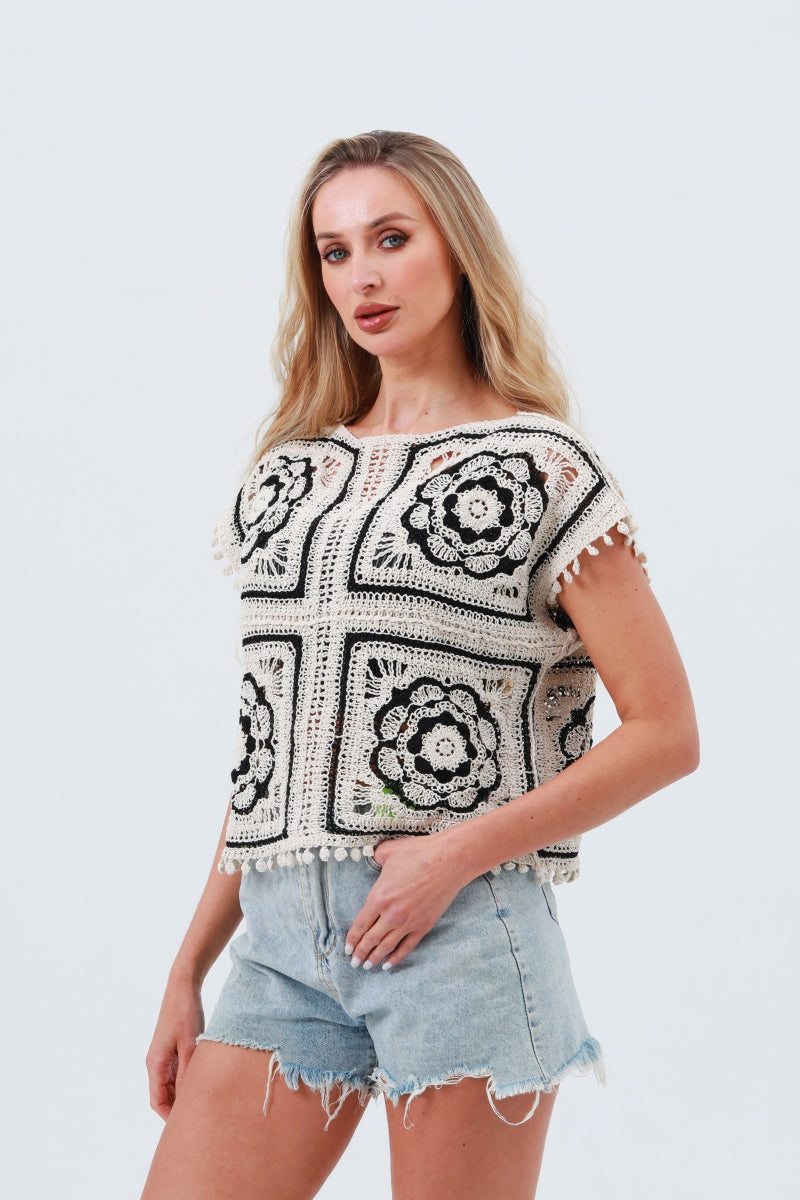 Crochet Detail Cotton Top – Floral Sleeveless Summer Layer - NeoKira Unlimited
