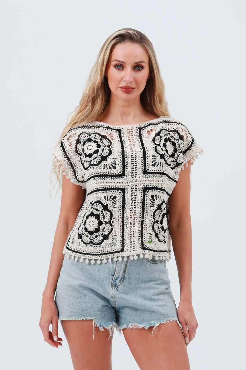Crochet Detail Cotton Top – Floral Sleeveless Summer Layer - NeoKira Unlimited