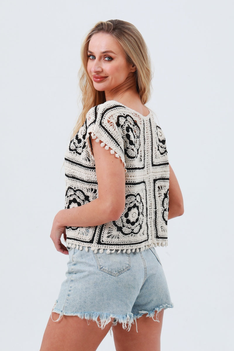 Crochet Detail Cotton Top – Floral Sleeveless Summer Layer - NeoKira Unlimited