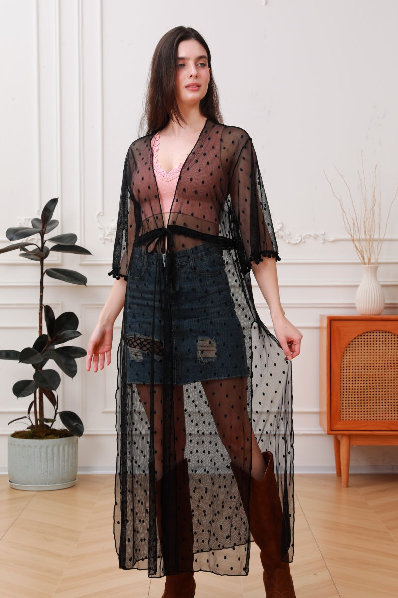 Boho Dream: Polka Dot Mesh Kimono Duster - NeoKira Unlimited