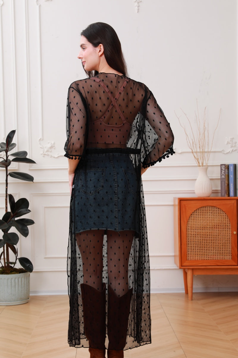Boho Dream: Polka Dot Mesh Kimono Duster - NeoKira Unlimited