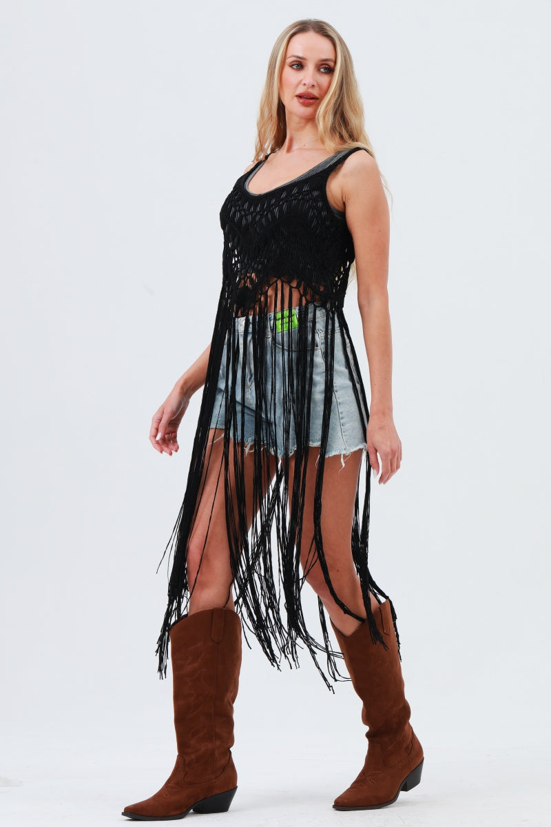Long Tassel Fringe Crochet Kimono – Boho Statement Cover-Up 🌿✨ - NeoKira Unlimited