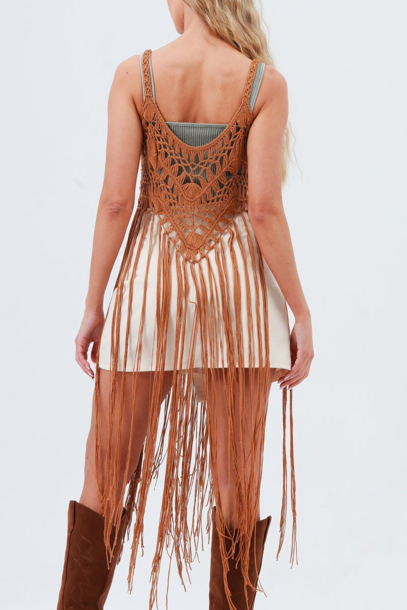 Long Tassel Fringe Crochet Kimono – Boho Statement Cover-Up 🌿✨ - NeoKira Unlimited