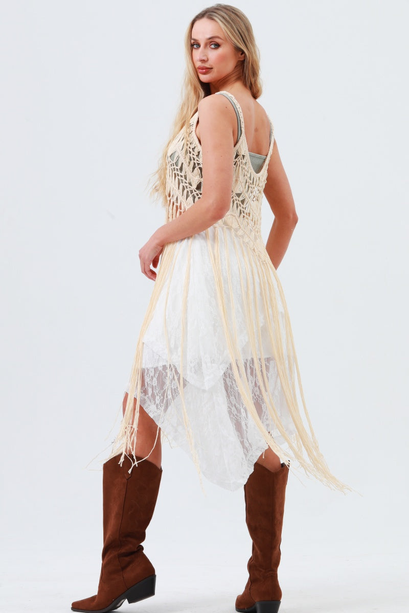 Long Tassel Fringe Crochet Kimono – Boho Statement Cover-Up 🌿✨ - NeoKira Unlimited
