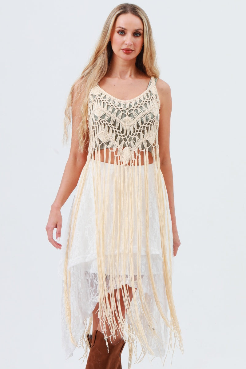 Long Tassel Fringe Crochet Kimono – Boho Statement Cover-Up 🌿✨ - NeoKira Unlimited