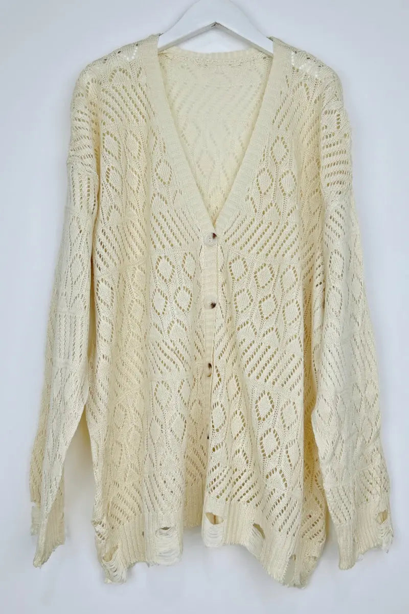 Vintage Cozy: Retro Frayed Hem Diamond Knit Pullover - NeoKira Unlimited
