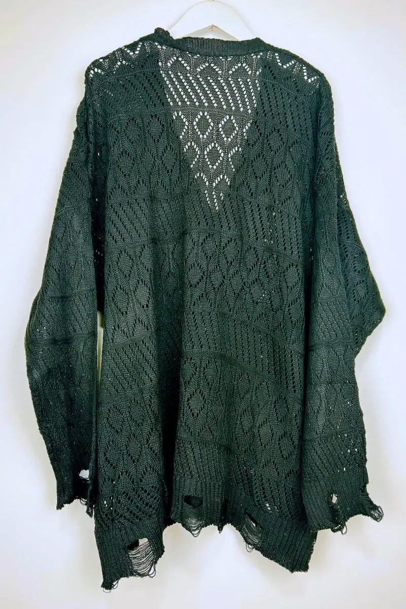 Vintage Cozy: Retro Frayed Hem Diamond Knit Pullover - NeoKira Unlimited