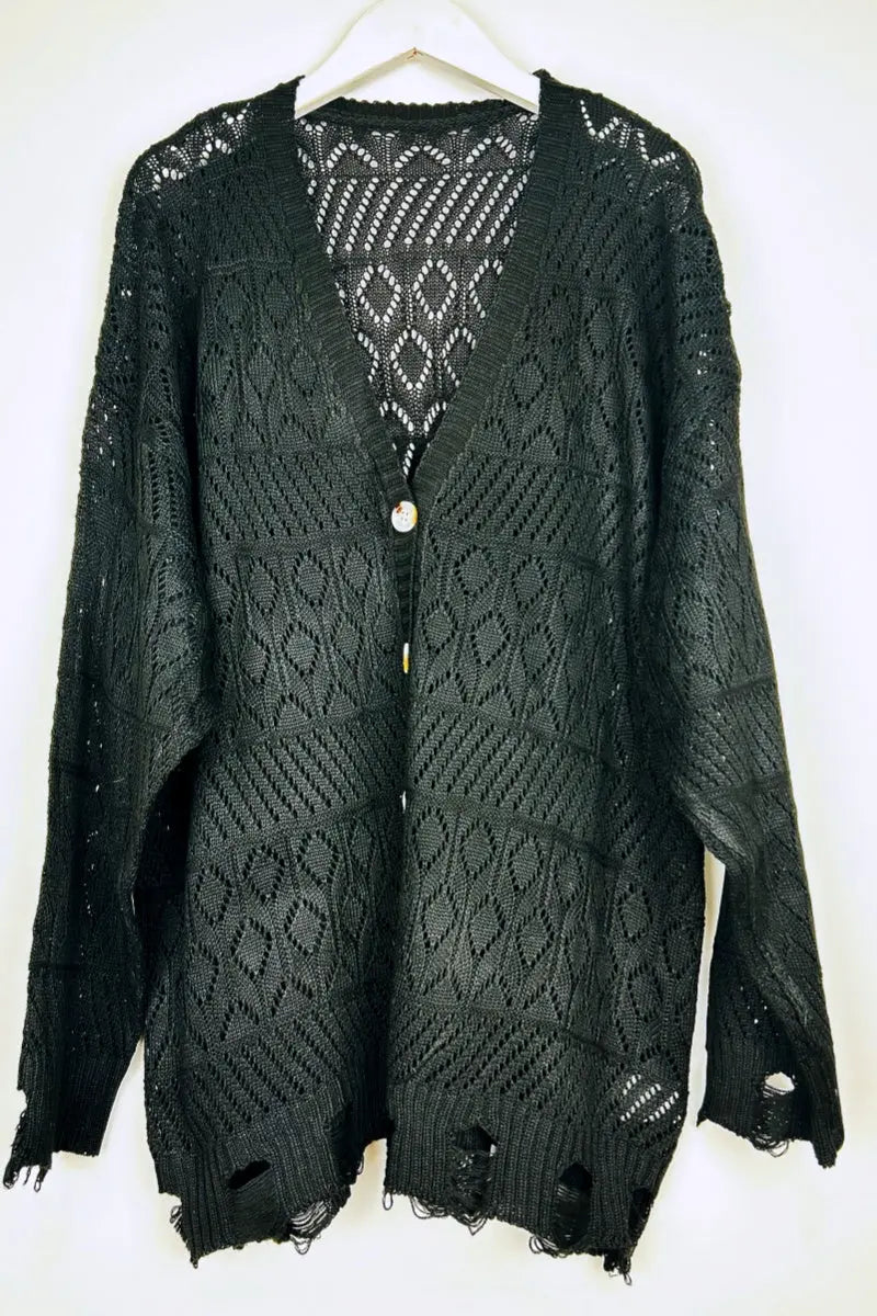 Vintage Cozy: Retro Frayed Hem Diamond Knit Pullover - NeoKira Unlimited