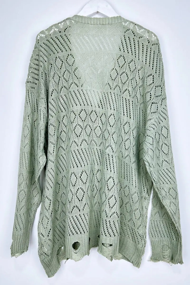 Vintage Cozy: Retro Frayed Hem Diamond Knit Pullover - NeoKira Unlimited