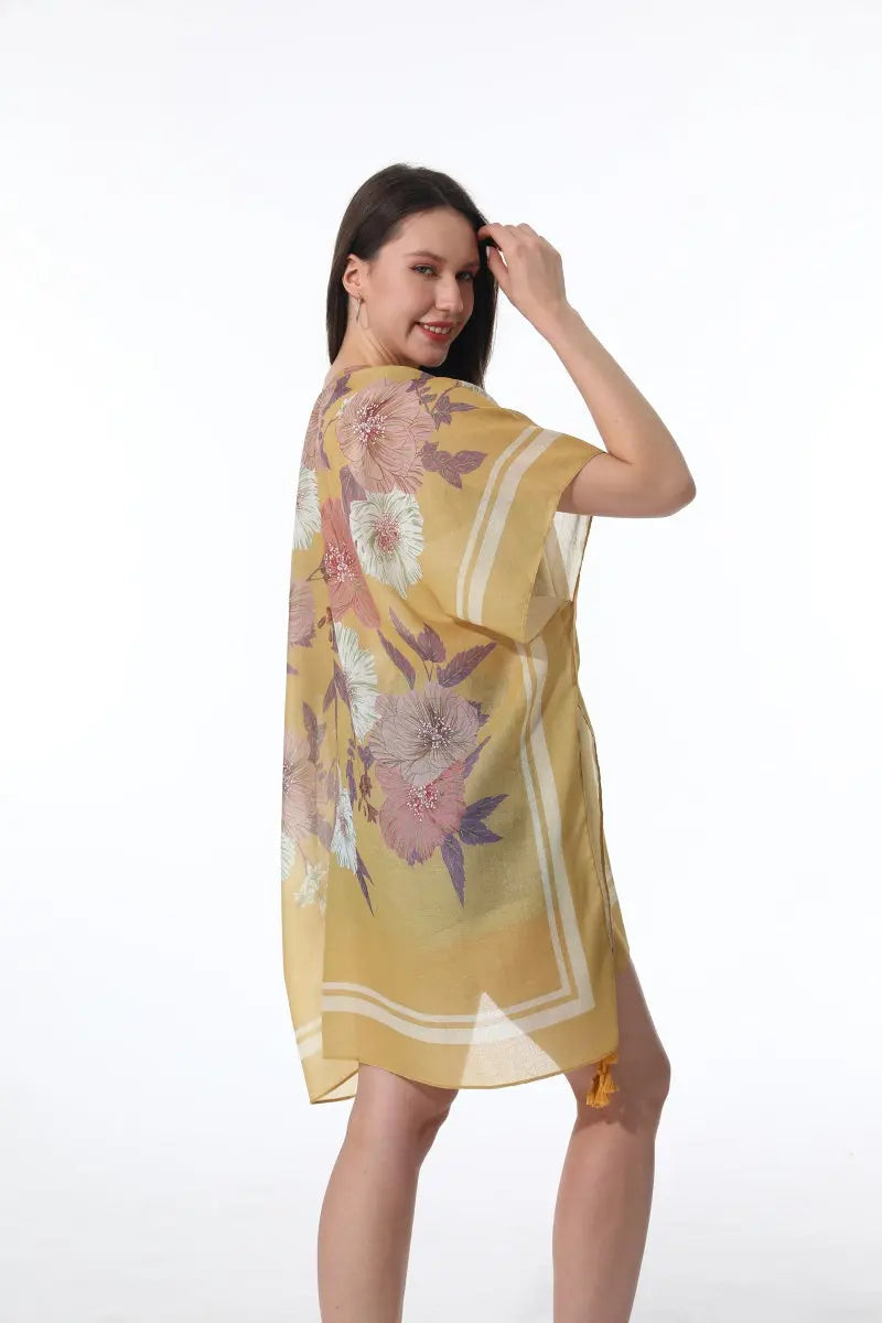 Floral Print Tassel Kimono Beach Cover Up Shawl Cardigan 🌸🌊 - NeoKira Unlimited