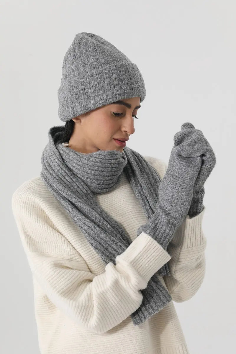 Women Ribbed Knit 3Pcs Winter Hat Scarf Mitten Gloves Set ❄️🧶 - NeoKira Unlimited