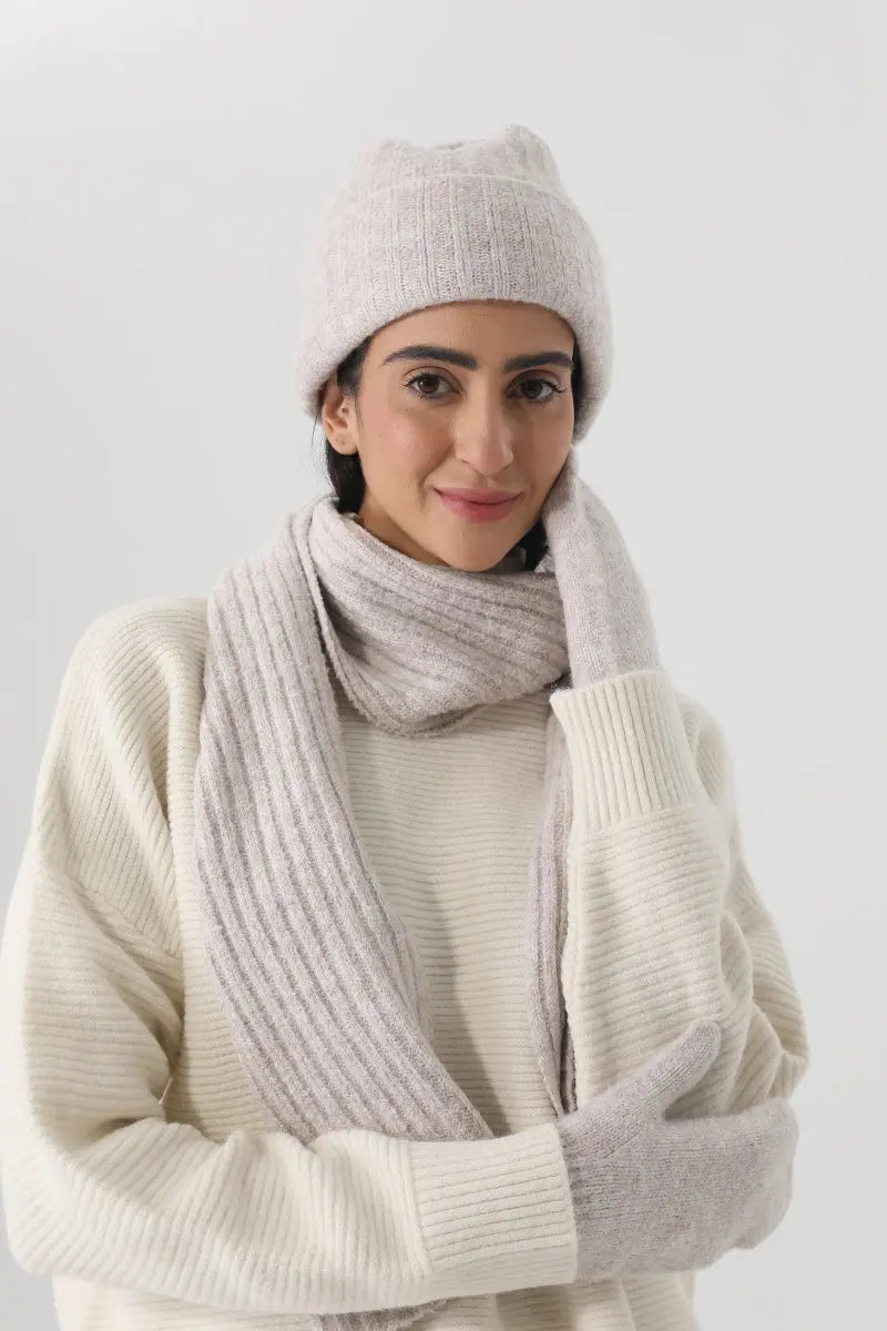 Women Ribbed Knit 3Pcs Winter Hat Scarf Mitten Gloves Set ❄️🧶 - NeoKira Unlimited