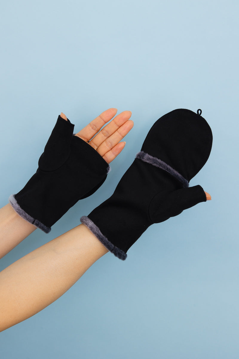 Convertible Faux Suede Fingerless Mittens - NeoKira Unlimited