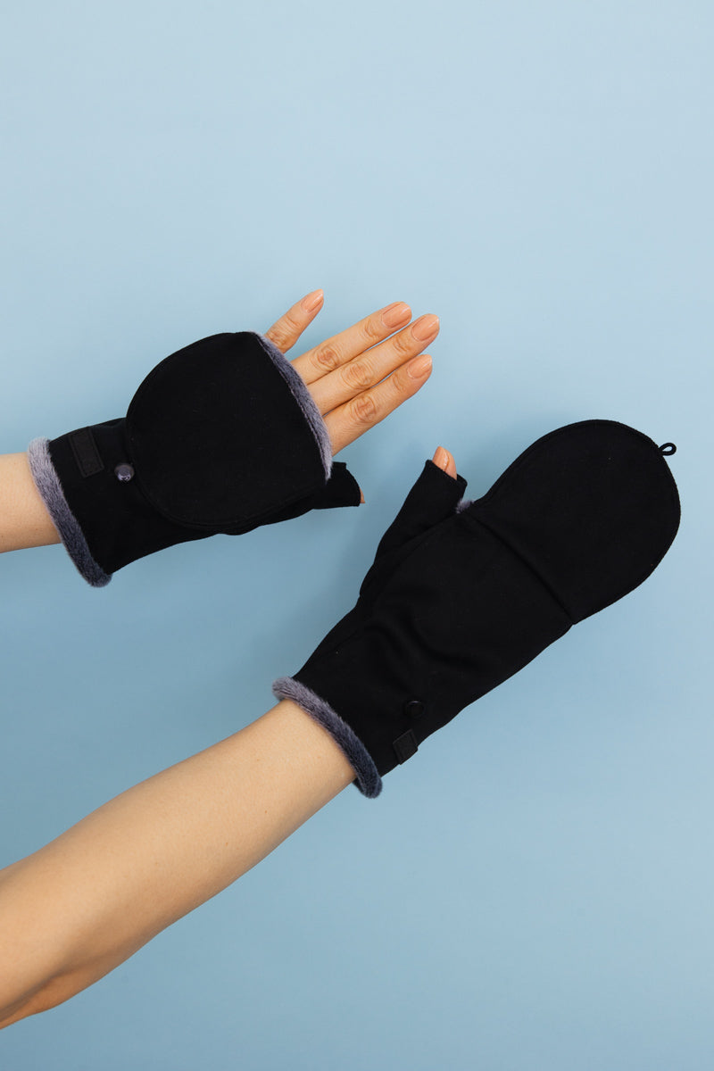 Convertible Faux Suede Fingerless Mittens - NeoKira Unlimited