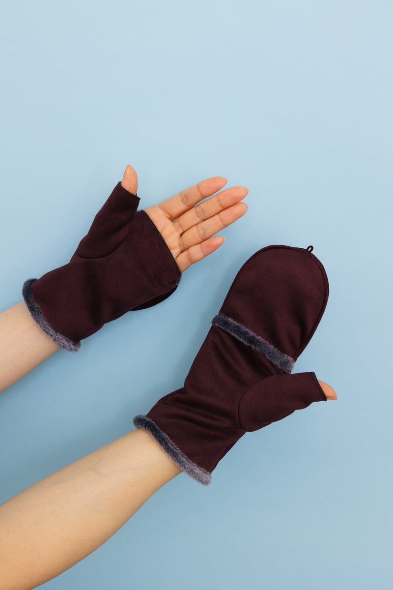 Convertible Faux Suede Fingerless Mittens - NeoKira Unlimited