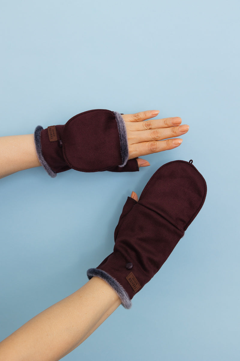 Convertible Faux Suede Fingerless Mittens - NeoKira Unlimited
